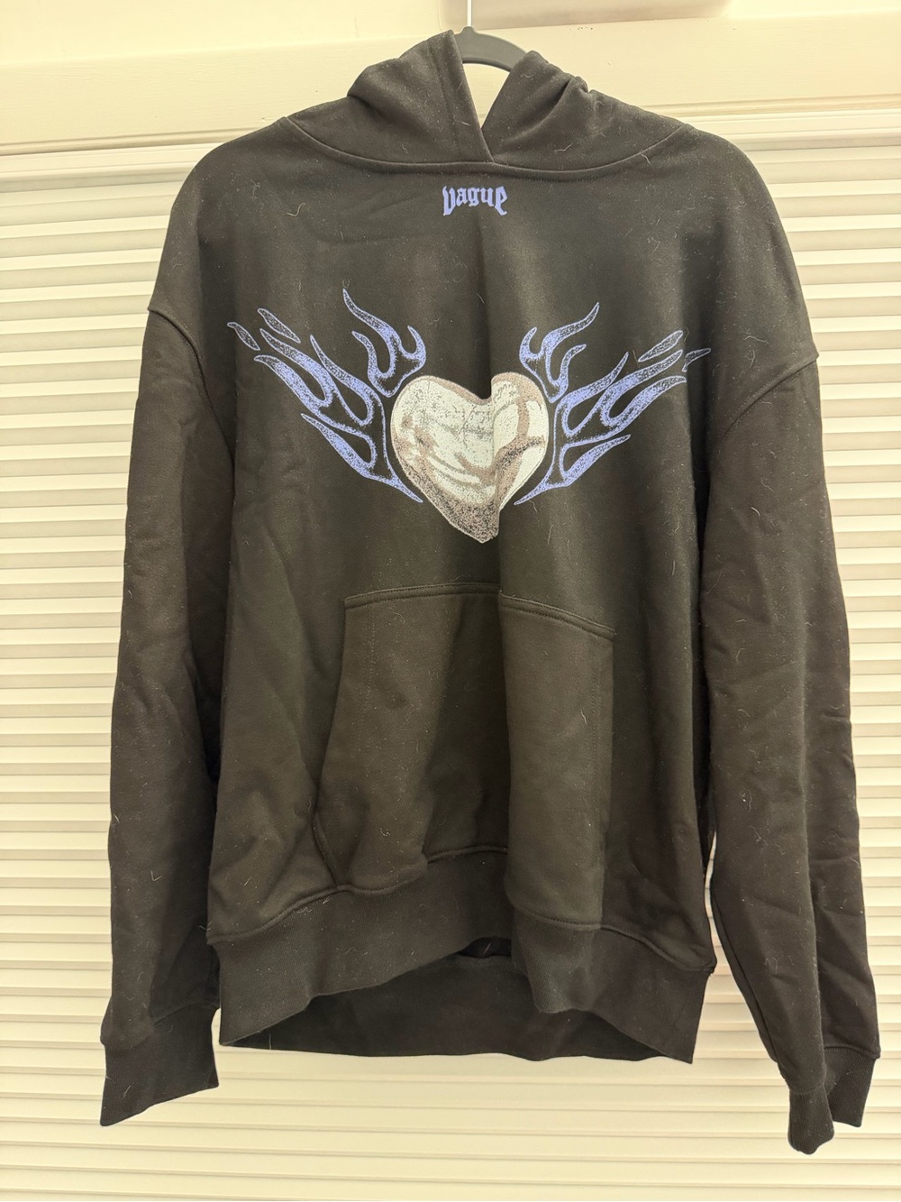 Vague Black Hoodie with Blue Flame Heart Graphic